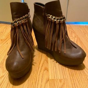 Wedge Fringe Ankle Bootie
